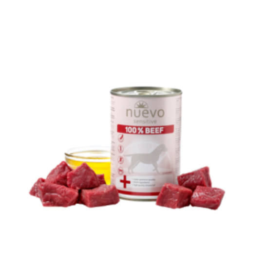 Nuevo Dog Sensitive Beef - Консервирана храна за кучета с телешко месо при стомашни проблеми или алергии, 400 гр