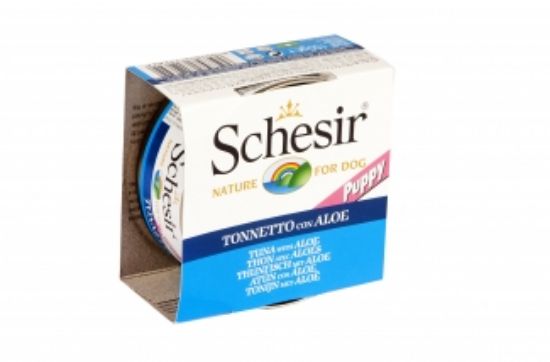 Schesir Nature - Консервирана храна за подрастващи кучета с риба тон и алое в желе, 150 гр