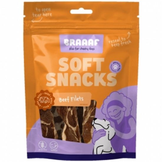 Braaaf Soft Snack Filet Beaf Аnd Fish - Меки лакомства за кучета, вкусни филета говеждо и риба, 85 гр