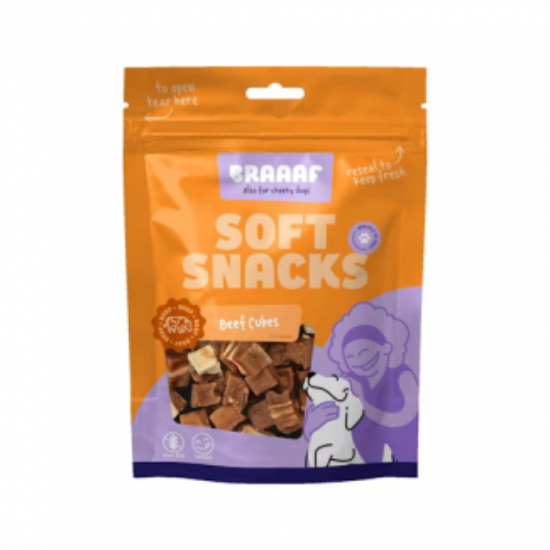 Braaaf Soft Snack Cubes Beef Аnd Fish - Меки лакомства за кучета, вкусни кубчета с телешко и риба - 85 гр