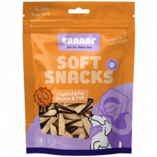 BRAAAF - Меки лакомства за кучета, мини спирали с пилешко месо и риба, 85 гр