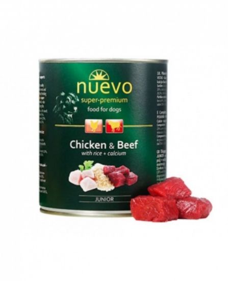 Nuevo Dog Junior - Консерва за подрастващи кучета с пилешко и говеждо месо, 800 гр