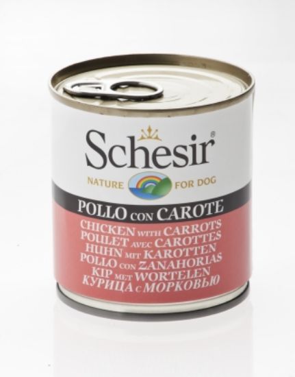 Schesir - Консервирана храна за израснал кучета с пилешко филе и моркови, 285 гр