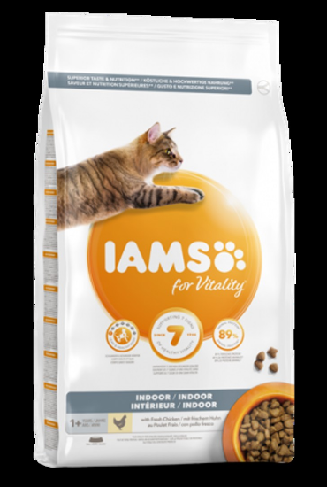 Iams Vitality Indoor - Пълноценна суха храна за израснали домашни котки със сушено пилешко и пуешко месо, 800 гр.