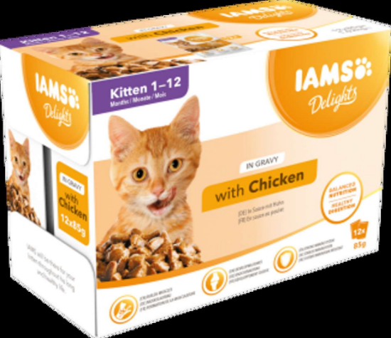 Iams cat pouch Kitten gravy - Пауч за котки с вкусни пилешко в сос грейви, 85 гр
