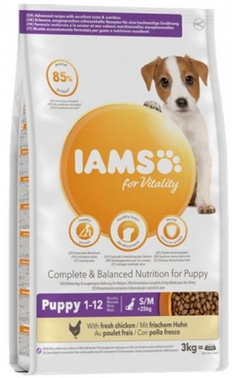 Iams Dog Puppy Small-Medium - Пълноценна суха храна за подрастващи кучета от малки и средни породи с пилешко и пуешко месо, 2 кг.