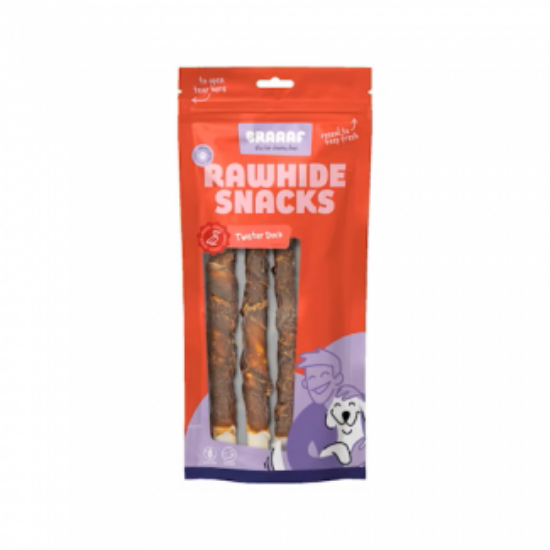 Braaaf Roll Duck Sticks - Кучешко лакомство, усукани пръчки от телешка кожа с патешко месо