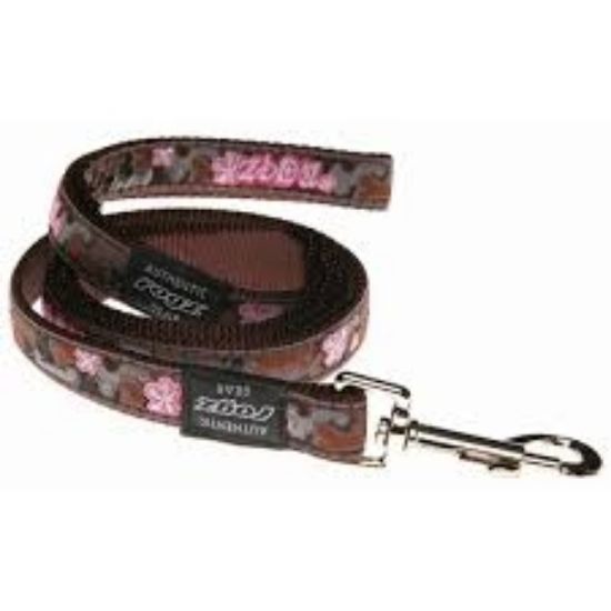 Rogz Feminine XL - Повод за кучета , 25мм / 120 см. кафяво-червен с цветя