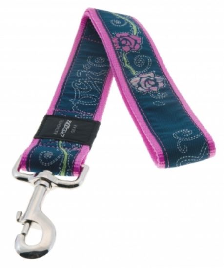 Rogz Denim Rose XXL - Повод за кучета , 40мм / 50 см. розов на цветя