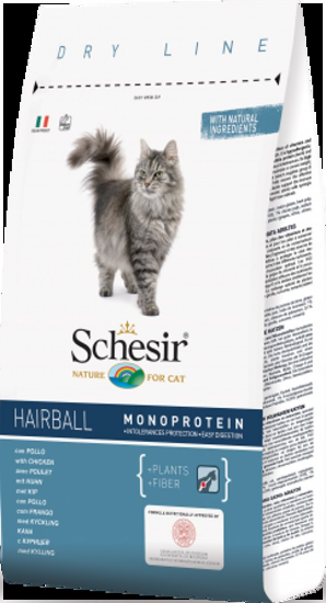 Schesir Hairball with Chicken -Пълноценна суха храна за израснали дългокосмести котки, против топки косми, с пилешко месо, 1.5 кг.
