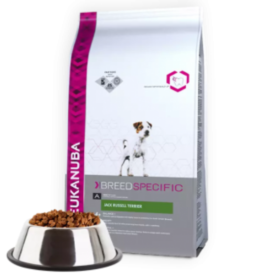 Eukanuba Jack Russel terrier - Пълноценна суха храна за енергични кучета порода Джак Ръсел с пилешко и пуешко, 2 кг.