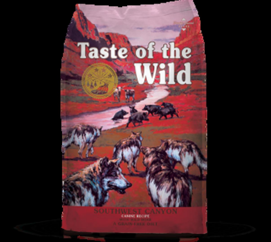 Taste of the Wild Canyon Canine Intl - Премиум храна, подходяща за кучета във всички фази на развитие от кученце до възрастно куче с месо от глиган, 2 кг.