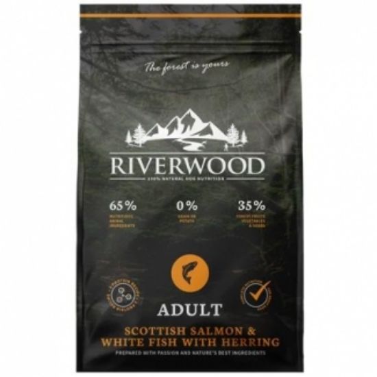 Riverwood Adult - Пълноценна суха храна за израснали кучета с проблеми с кожата или козината със сьомга, 2 кг.