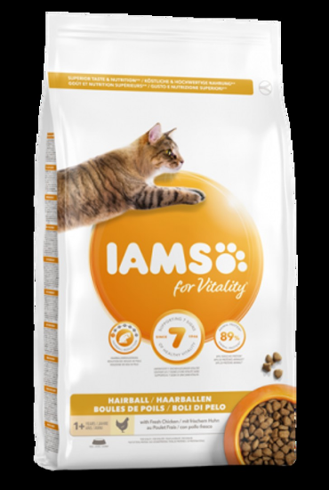 Iams Adult Cat Hairball - Висококачествена суха храна за израснали котки, против сплъстяване на козината с пилешко месо, 10 кг.