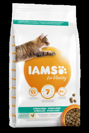 IAMS for Vitality Cat Adult Sterilised - Пълноценна суха храна за израснали кастрирани котки с пилешко месо, 10 кг
