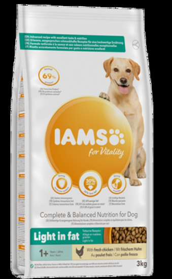Iams Dog Weight Control - Пълноценна суха храна за израснали кучета с наднормено тегло или кастрирани, със сушено пилешко и пуешко месо, 12 кг.