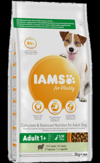 Iams Dog Small/Medium - Пълноценна суха храна за израснали кучета от дребни и средни породи с агнешко месо, 12 кг.