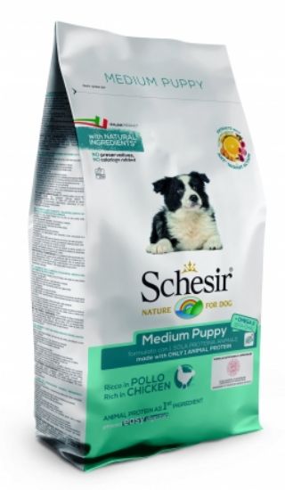 Schesir Medium Puppy - Пълноценна суха храна за подрастващи кучета от средни породи с пилешко, 12 кг.