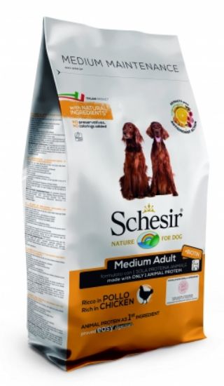 Schesir Medium Adult - Пълноценна суха храна за израснали кучета от средни породи с пилешко месо, 12 кг.