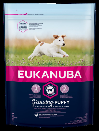 Eukanuba Dog Puppy Small breed - Премиум суха храна за подрастващи кучета от дребни породи с пилешко и пуешко месо, 18 кг.