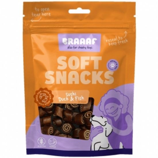 Braаaf - Меки лакомства за кучета, ролца с патешко месо и риба 85 гр