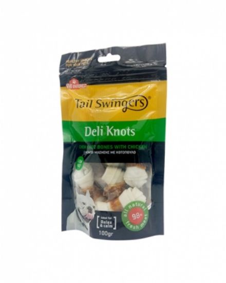 Pet Interest Chew Knots with Chicken Red - Лакомство за кучета - дъвчащи кокали от волска кожа увити с пилешко, 100 гр