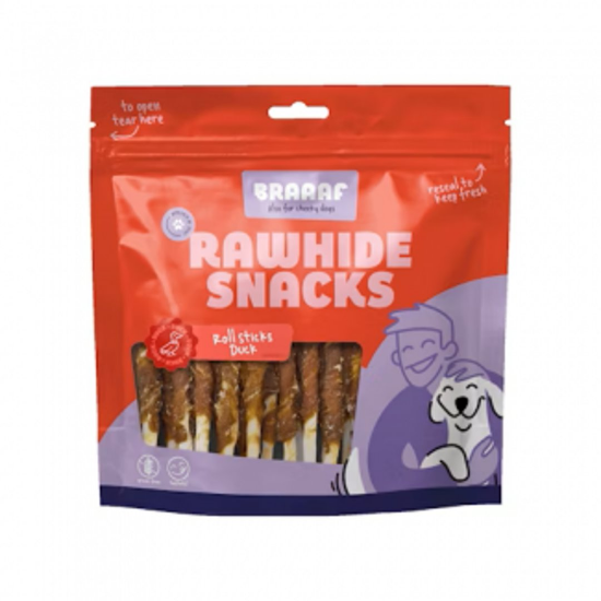 Braaaf Roll Duck Sticks - Кучешко лакомство, солети от телешка кожа с патешко месо, 300 грама