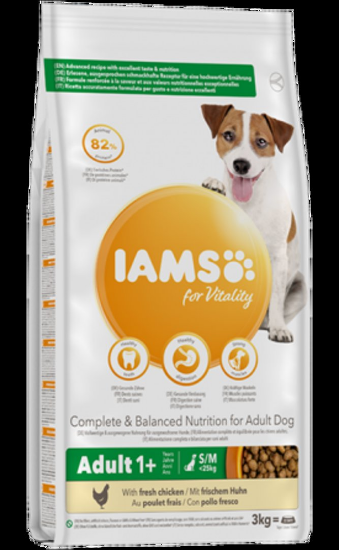 Iams Dog Small/Medium - Пълноценна суха храна за израснали кучета от дребни и средни породи с пилешко месо, 12 кг.