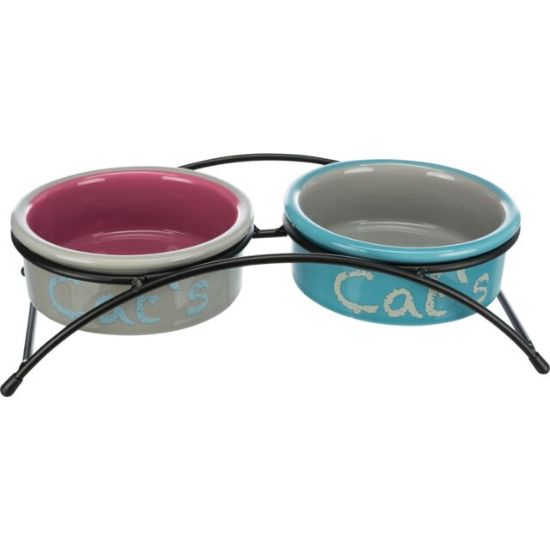 Trixie Bowl Set - Две керамични купи с поставка за храна и вода за кучета и котки, 2 х 300 мл.