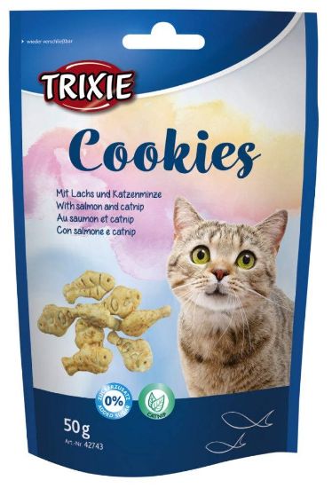 Trixie Cat Cookies - Лакомство за котки, вкусни бисквити със сьомга и катнип, 50 гр.