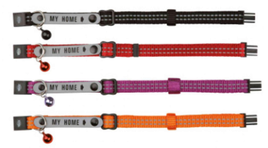Trixie Collar with Address Tag, Reflecting - Модерен регулируем нашийник за котки с отразителни шефове/1 брой