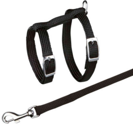 Trixie Lead and harness- Комплект повод + регулируем нагръдник за котки, 22-42см/10мм. 1.25м дължина- черен, син, червен, лилав
