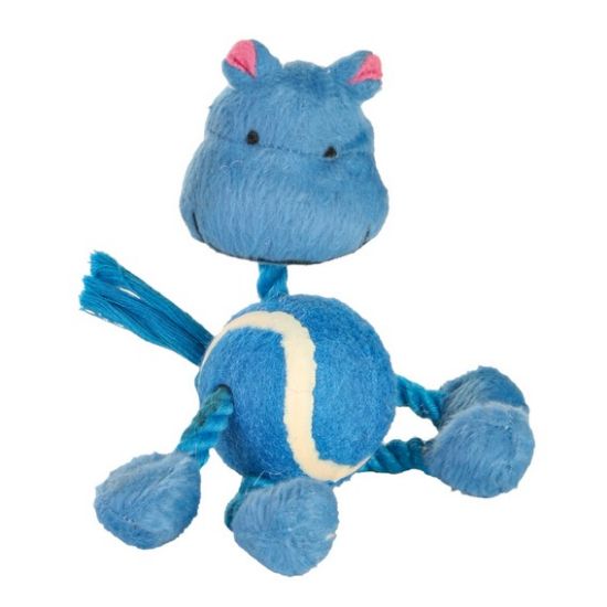 Trixie Animals with Tennis Ball and Rope - Играчки за кучета с въже и тенис топки от плюш 16 см( синя, бяла оранжева)