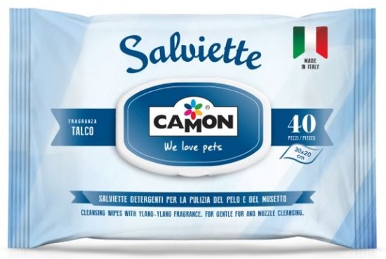 Camon Cleaning wipes Talc - мокри почистващи кърпички с талк за кучета и котки 40 броя