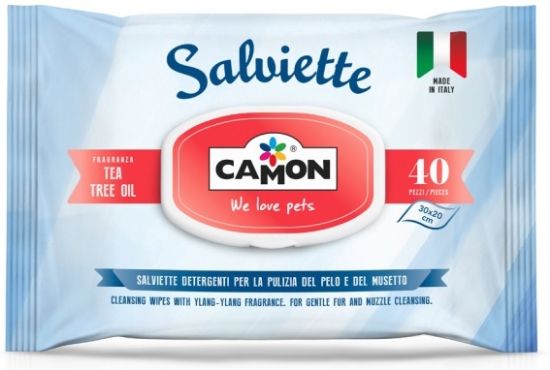 Camon Tea Tree Oil cleaning wipes - мокри кърпички с масло от чаено дърво за кучета и котки 40 броя