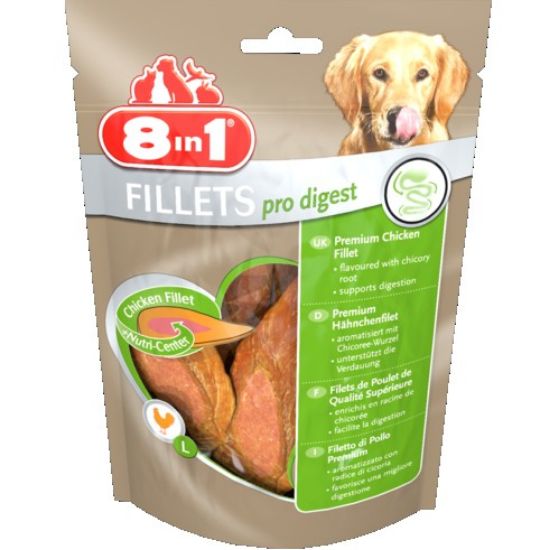 8in1 Fillets pro Digest S - пилешки филенца обогатени със съставки за добро храносмилане за кучета 80 гр