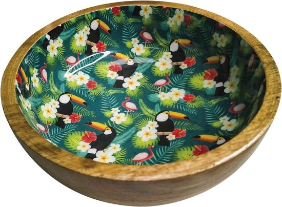 Croci Steel Bowls Mango Decal Toucan - Купа за храна и вода за домашни любимци ,изработена от манго дърво 460 мл.