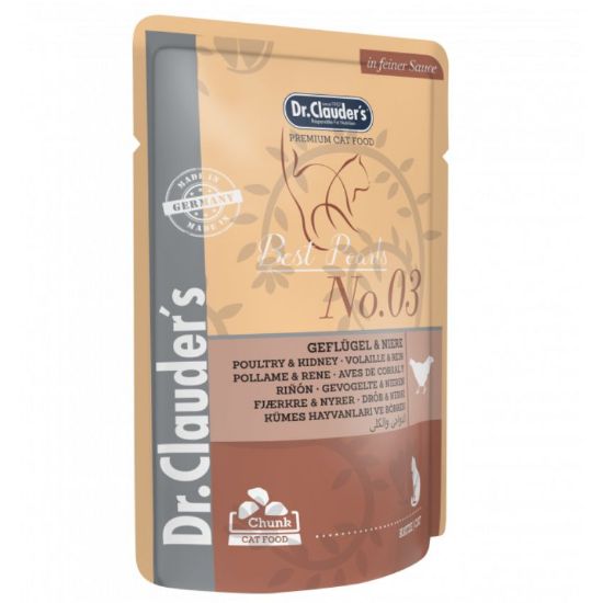 Dr. Clauder's Premium Pouches - Пауч с вкус на птиче месо и бъбреци в сос за котки, 100 гр