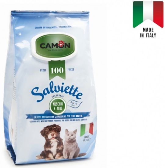 Camon Aloe Vera cleansing wipes - Мокри кърпички за кучета и котки с алое вера за бързо почистване на козина, 100бр.