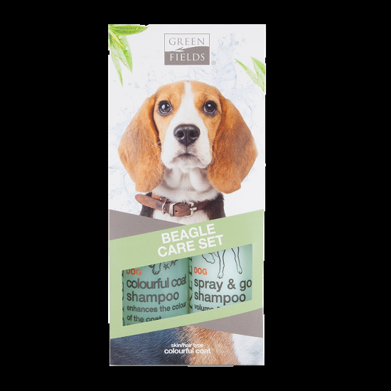Green Fields - Комплект шампоан за цветна козина за кучета от порода Бигъл 250 мл. + Сух шампоан спрей 250 мл.
