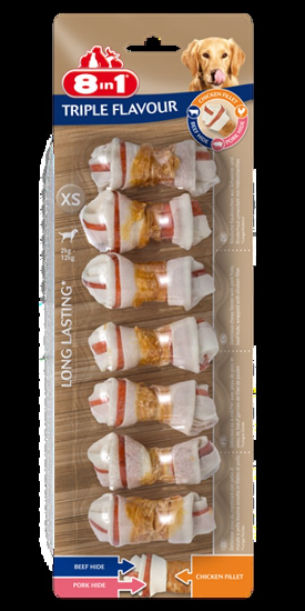 8in1 Triple Flavour XS - кокали блистер MIX - говеждо, пилешко и свинско месо за кучета