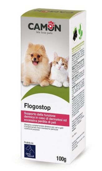 Camon Flogostop - Допълваща храна, предназначена за специфични хранителни цели, опора на кожната функция в случай на дерматози и прекомерна загуба на козина. 100 гр.