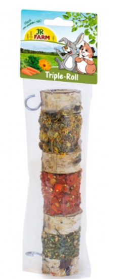 JR Farm Triple Roll - Допълнителна храна във формата на тройна ролка естествено дърво, ценни семена и три ароматни пълнежа за мини зайци и гризачи, 160 гр.