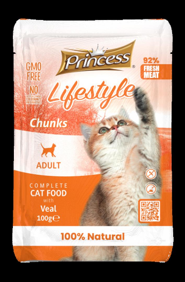Princess - Пауч за израснали котки с телешко месо, в стек