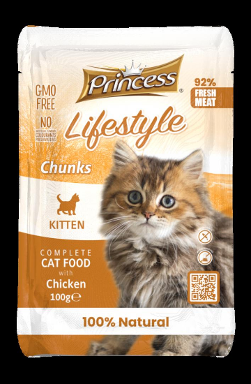 Princess - Пауч за подрастващи котки, вкусни хапки с пилешко месо, в стек