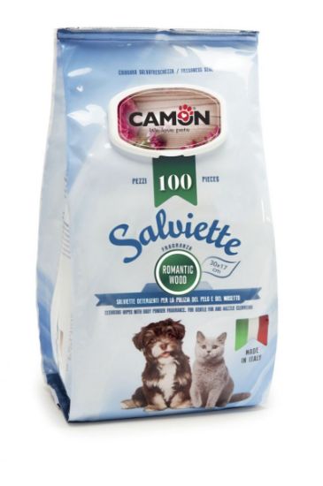 Camon - Кърпички за почистване романтично дърво, за кучета и котки, 100 броя