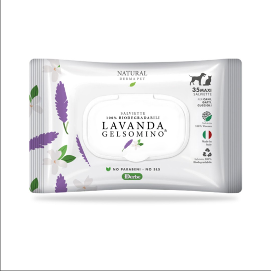 Мокри кърпи LAVANDA/GELSOMINO — почистващи кърпички за кучета и котки, с аромат на лавандула и жасмин