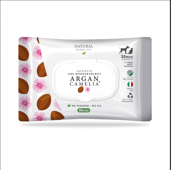 Мокри кърпи ARGAN / CAMELIA — почистващи кърпички за кучета и котки, 35 бр.