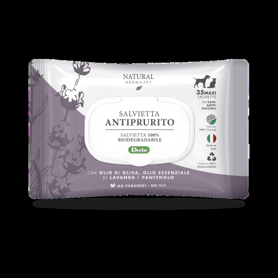 Natural Derma Pet Мокри кърпи против сърбеж — с маслина и пантенол, 35 бр.