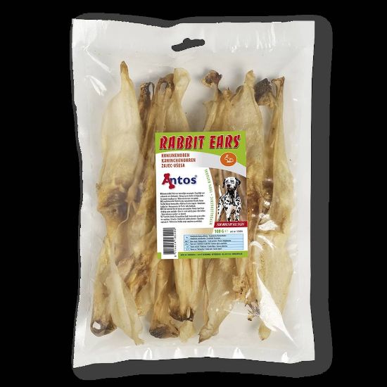 Antos Rabbit Ears — натурално лакомство за кучета, заешки уши, 100 г